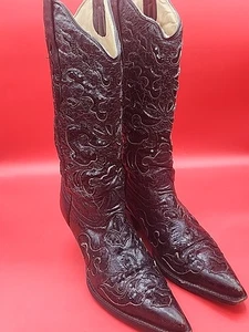 Corral Cowboystiefel Rindsleder-Einlage Snip Toe glitzernd schwarz Pailletten Größe 8 - Bild 1 von 9