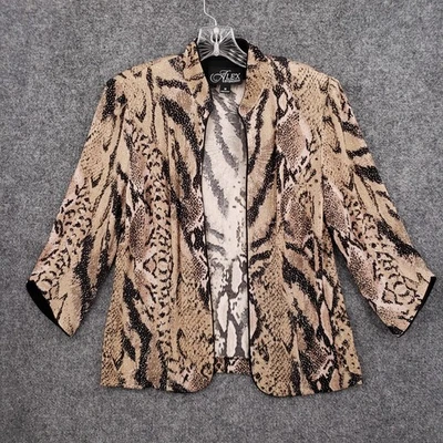 Blazer Alex Evenings Mujer M Mediano Marrón Estampado Animal Frente Abierto Adornado Foto 1 de 4