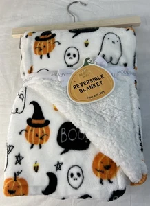 Modern Baby Halloween Blanket Infant Reversible Pumpkins Ghosts Super Soft NEW - Picture 1 of 16