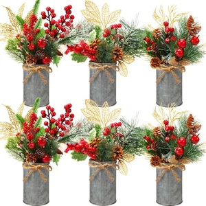 Set of 6 Christmas Floral Table Centerpiece Bulk Artificial Holly Red Berry P... - Foto 1 di 7