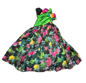 EUGENE Alexander 1980 Vintage Abendkleid Blumen Rosette Blumen Ballkleid MÄNGEL - Bild 1 von 11