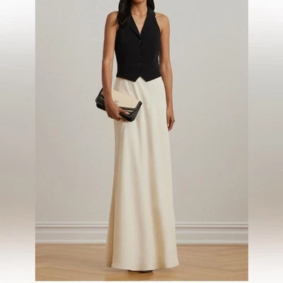 NEW Lauren Ralph Lauren Sleeveless Charmeuse Gown Black and Cream Maxi Dress - Image 1 of 4