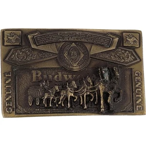 New Budweiser Clydesdales Beer Horse Western Cowboy Riding NOS Vtg Belt Buckle - Picture 1 of 5