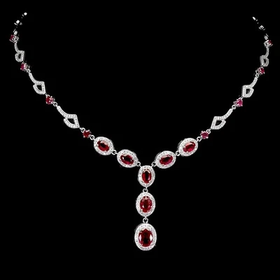925 Sterling Silver Necklace Oval Ruby 6x4mm Natural Gemstone Jewelry 17inches - Image 1 of 4