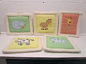 Kidsline Set of 5 Wall Hangings Farm Animals Fabric Applique Nursery Baby Room💙 - Picture 1 of 8