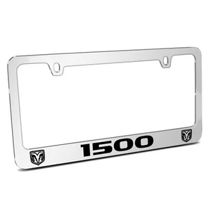 RAM 1500 Dual Logos Mirror Chrome Metal License Plate Frame - Picture 1 of 7