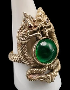 Exquisite Serpent Green Naga Eye Gemstone Collection Gift Ring 10US Amulet CK81 - Picture 1 of 6