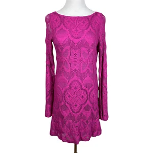 Nachtmütze Kleid Damen groß rosa Spitze hinten offen Glockenärmel Boho U-Boot-Ausschnitt neu 4 - Bild 1 von 11