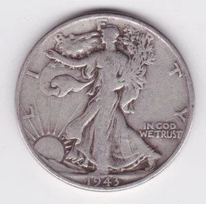 1943 Walking Liberty Half Dollar 50c 90% Silber US Münze KOSTENLOSER VERSAND!! #9 - Bild 1 von 2
