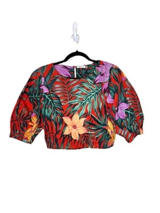 Maude Vivante Colorful Tropical Cropped Top Women Size Medium Cotton - Picture 1 of 7