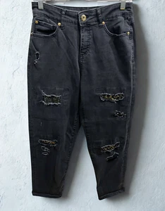INC Jeans Womens Size 6 Boyfriend Black Distressed Stretch Denim Festival Grunge - Picture 1 of 8