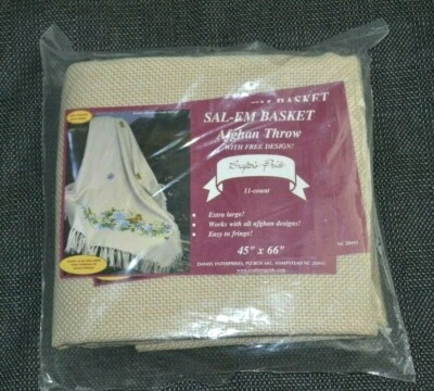 Sal-Em Basket Afghan Throw 45" x 66", 11 Count Cross Stitch, Beige, Peonies - Image 1 of 4
