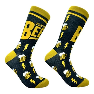 Men's Powered By Beer Socks Funny Drinking Partying Energy Joke Footwear - Picture 1 of 9