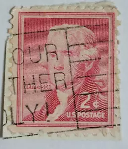 Sello postal de Estados Unidos ~ Thomas Jefferson ~ 2₵ rojo ~ publicado ~ c.1954 - 04 - Imagen 1 de 6