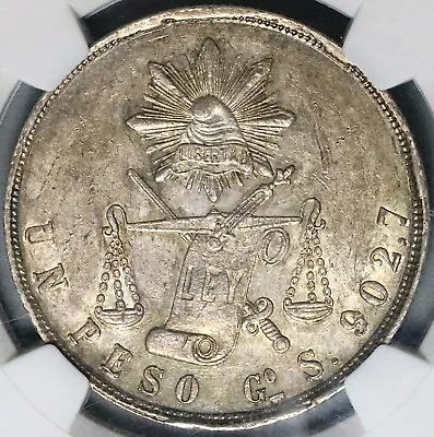 1871-Go NGC MS 61 Mexico 1  Peso Guanajuato Mint State Silver Coin (22050904D) - Image 1 of 4