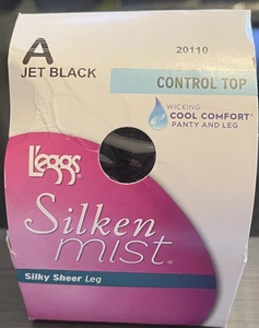 leggs silken mist control top A Jet Black Cool Comfort Small 20110 Silky Sheer - Picture 1 of 5