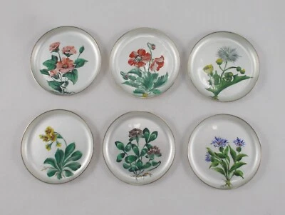 Raro Set 6 Sottopiatto Smaltato Dipinto IN 925 Argento Sterling Michelsen - Immagine 1 di 4