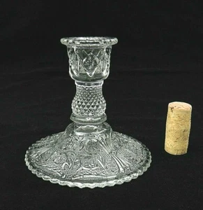 Vintage Duncan Miller Sandwich Glass Embossed Candle Stick Holder Pattern Scroll - Picture 1 of 7