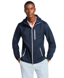 Brooks Brothers Men's Navy Blue Contrast Zip Windbreaker Jacket Large L 7645-4 - Picture 1 of 3