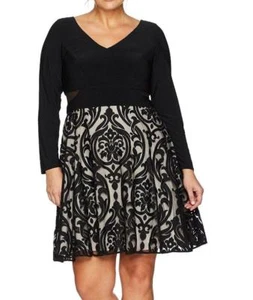 XSCAPE Plus Size 22W Black & Stone Fit & Flare Dress NWT $229 - Picture 1 of 4