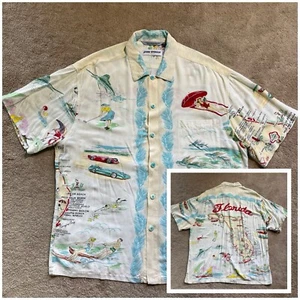 VINTAGE Jams World Retro FLORIDA Short Sleeve BD Pocket Hawaiian Shirt LARGE USA - Picture 1 of 18