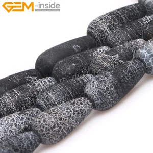 Cuentas de piedras preciosas esmeriladas mate natural de ágata negra de arroz para hacer joyas de 15" - Imagen 1 de 34