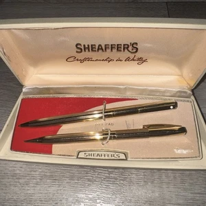 Vintage W A Sheaffer’s Ball Point Pen Pencil Box Set Mid Century Retro Gold Tone - Picture 1 of 16