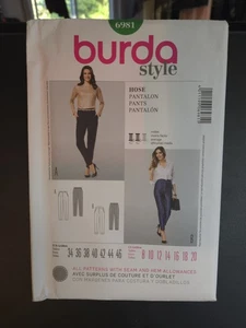 Burda 6981 Pants Semi-Fitted Cuffed Tapered High Waist Misses 8 - 20 UNCUT - Picture 1 of 3