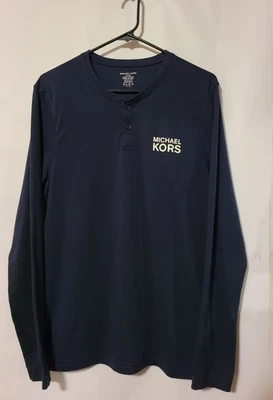 Camisa de manga larga Henley azul con logotipo de Michael Kors para hombre talla M  Foto 1 de 4