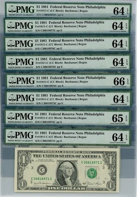 Fr. 1911-C $1 1981 FRN Philadelphia 8 Consec. 64EPQ-65EPQ PMG DC-1865 - Image 1 of 3