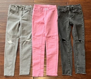 Lot Of 3 Old Navy Pink Black Gray Girls 8 Rockstar Jeggings Distressed Jeans - Picture 1 of 24