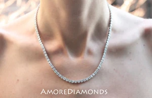 Collana tennis 16,2 ct G SI rotonda diamante ideale 4 poli 18" 46cm oro bianco 14k - Foto 1 di 4