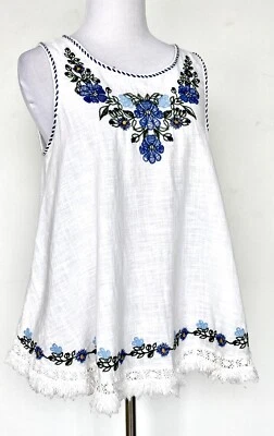 Túnica Max Studio Bordada Muselina Algodón Talla S Venta al por menor $98 Precio $39 Nueva con Etiquetas Foto 1 de 4