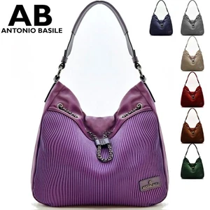 Borsa firmata A.Basile pelle plissettata trapuntata donna sacco hobo casual moda - Foto 1 di 22