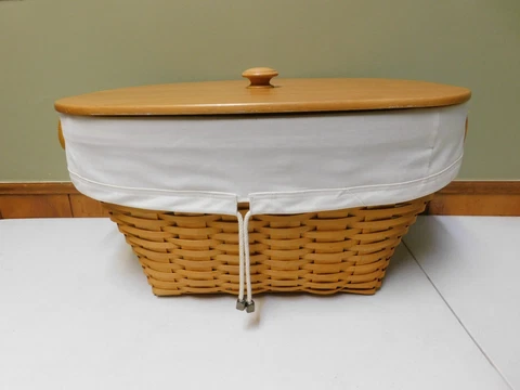 Longaberger Large Oval Laundry Basket with Wood Lid Cover