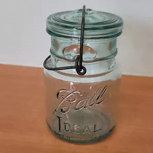 Vintage Kugelgefäß Ideal PAT’D 14. Juli 1908 Mason mit Glasdeckel & Drahtballen - PINT - Bild 1 von 7