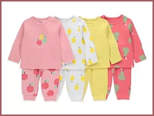 Baby Girls Pyjamas Set Apples & Pears Design PJs Nightwear Sleepwear 0-18m NEW - Picture 1 of 9