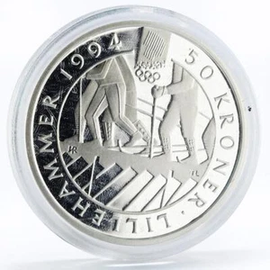Norway 50 kroner Lillehammer Winter Olympics series Skiers silver coin 1993 - Picture 1 of 2