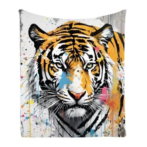 Graffiti Tiger Comfy Flannel Bedspread Sofa Throw Blanket Holiday Birthday Gift - Picture 1 of 25