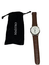 Maestro The Classico Men's Watch Silver with Brown Leather Band and Pouch