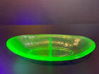 Divided Green Vaseline Depression Glass Candy Bowl/Boat Serving Dish