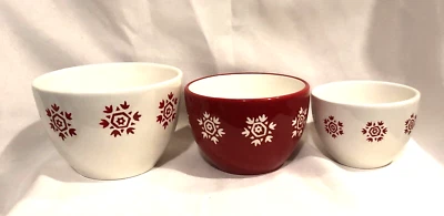 Crate & Barrel Lot of 3 Red & White Snowflake Nesting Bowls Christmas Holiday - Image 1 of 4
