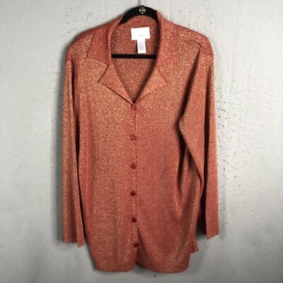 Cárdigan Susan Graver Mujer XL Rojo Dorado Metálico Suéter Carrera Vacaciones Retro Foto 1 de 4
