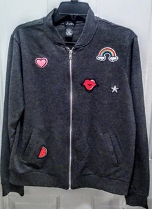 NWT Justify Applique & Zipper Charcoal Jacket, Junior Girl's Size Large  - Picture 1 of 7
