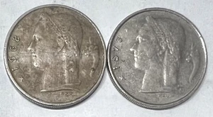 1968 / 1973 Belgium 1 Franc World Coin - 2 Coin Set KM# 143 - Picture 1 of 2