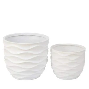 Luxenhome Plant Pots 2-Pack Waves Design Mgo Composite Decorative Round White - Picture 1 of 7