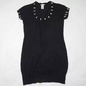 Cache Size Small Black Embelished Studs Short Sleeves Silk Blend Stretch Top - Picture 1 of 5