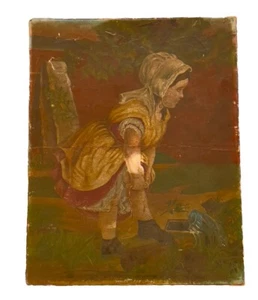 Victorian Oil On Board Child Near Pond Dutch Signed With Info On Back 22x18” - Picture 1 of 12
