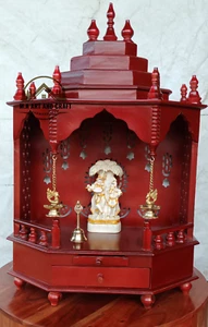 Tempio in legno Mandir marrone lucido liscio fatto a mano Mandir Pooja Ghar Mandap - Foto 1 di 9