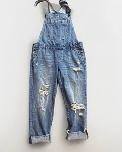 ABERCROMBIE & FITCH verkürzter Damen-Jeanslatzhose abgenutzt Ram-Saum Größe Small - Bild 1 von 4